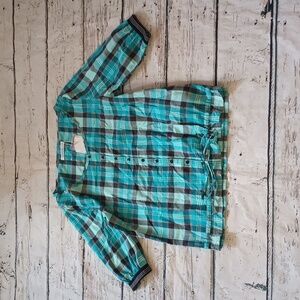 Adidas Originals Women's Teal Blue Black Cotton Button Down Blouse Shirt M NWT